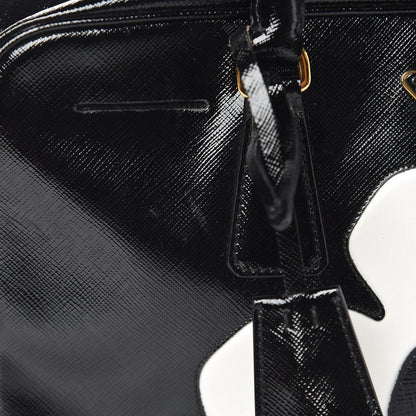 Prada Saffiano Vernice Floral Bauletto Bag Black 9 of 12
