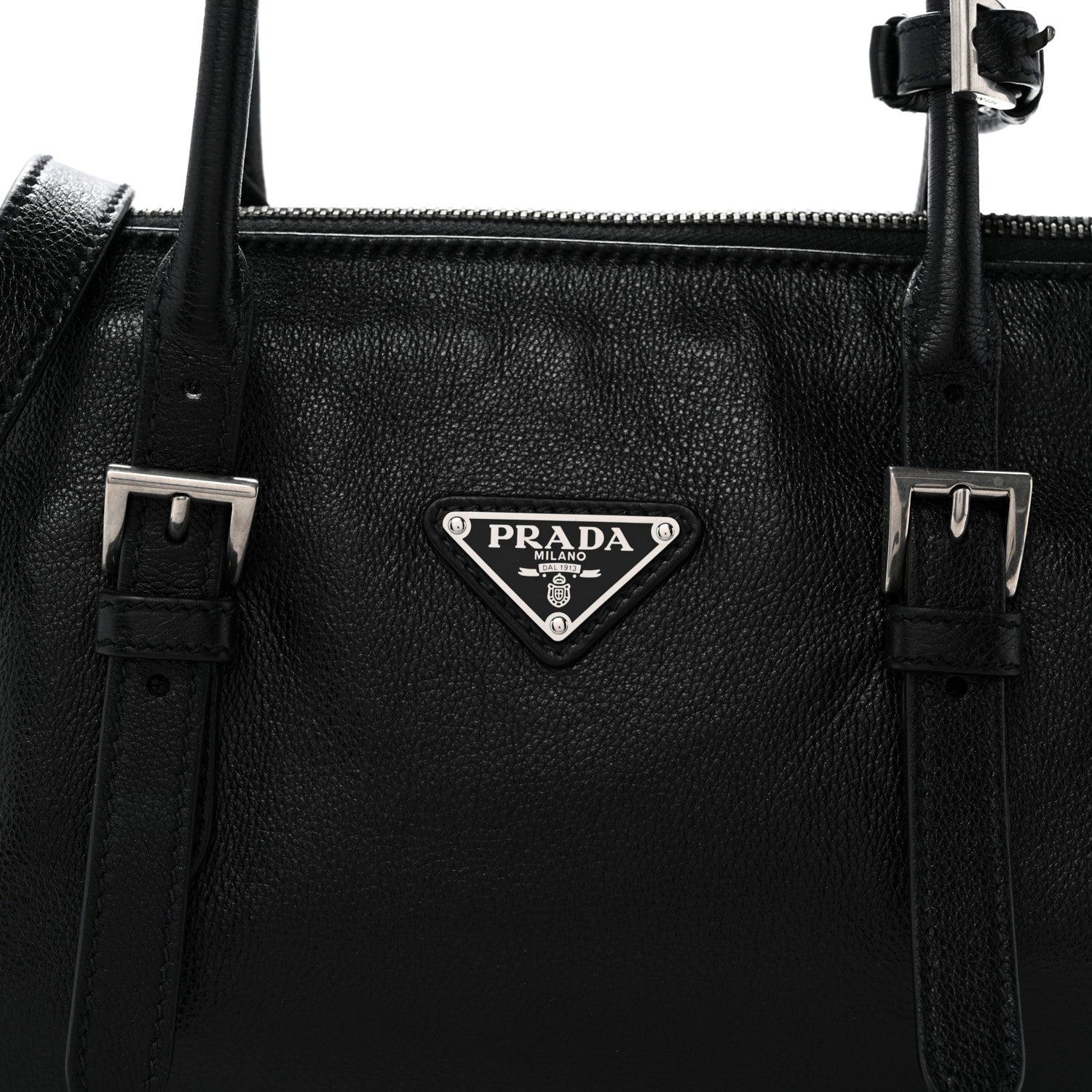 Prada Antiqued Calfskin Triangle Medium Bonnie Shoulder Bag Black 8 of 10