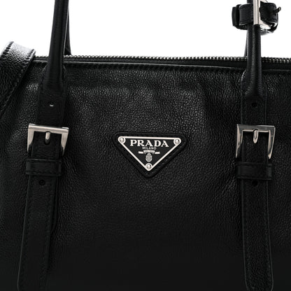 Prada Antiqued Calfskin Triangle Medium Bonnie Shoulder Bag Black 8 of 10
