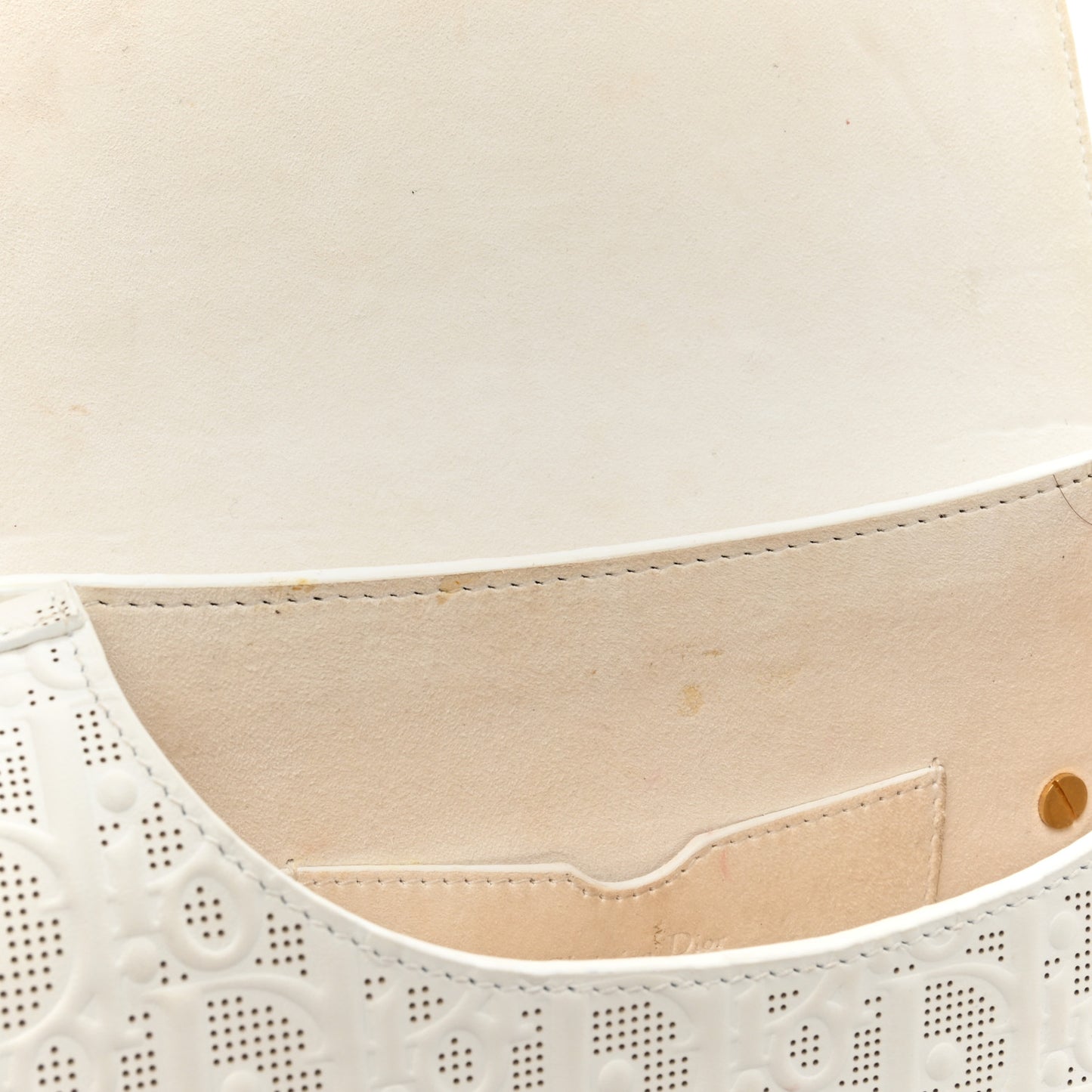 Calfskin Perforated Oblique Medium Bobby Flap White Blue