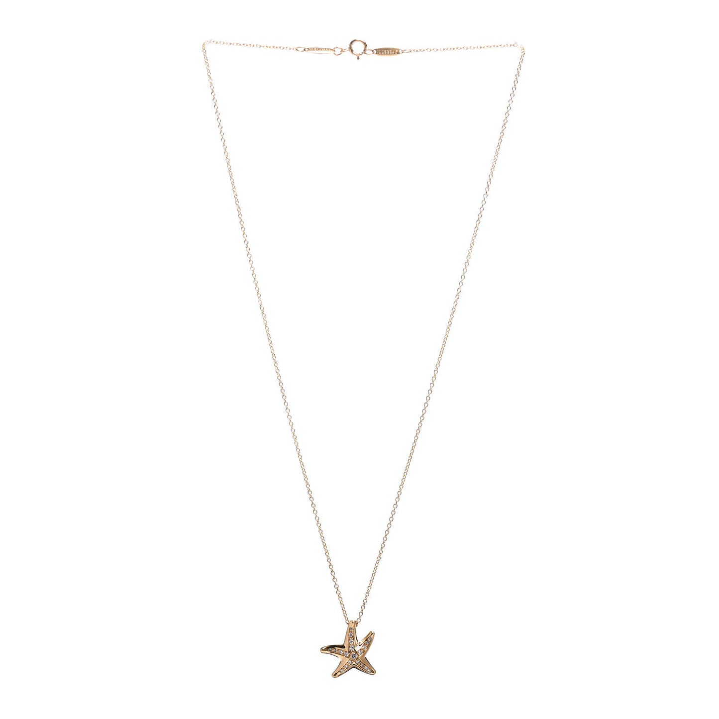 18K Yellow Gold Diamond 15mm Elsa Peretti Pave Starfish Pendant Necklace