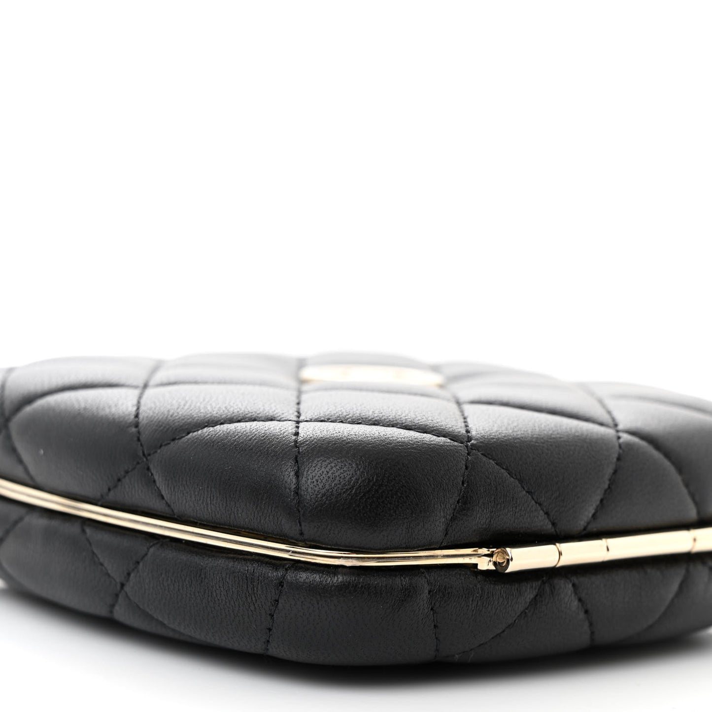 Lambskin Quilted Compact Vanity Case Purse With Chain Black