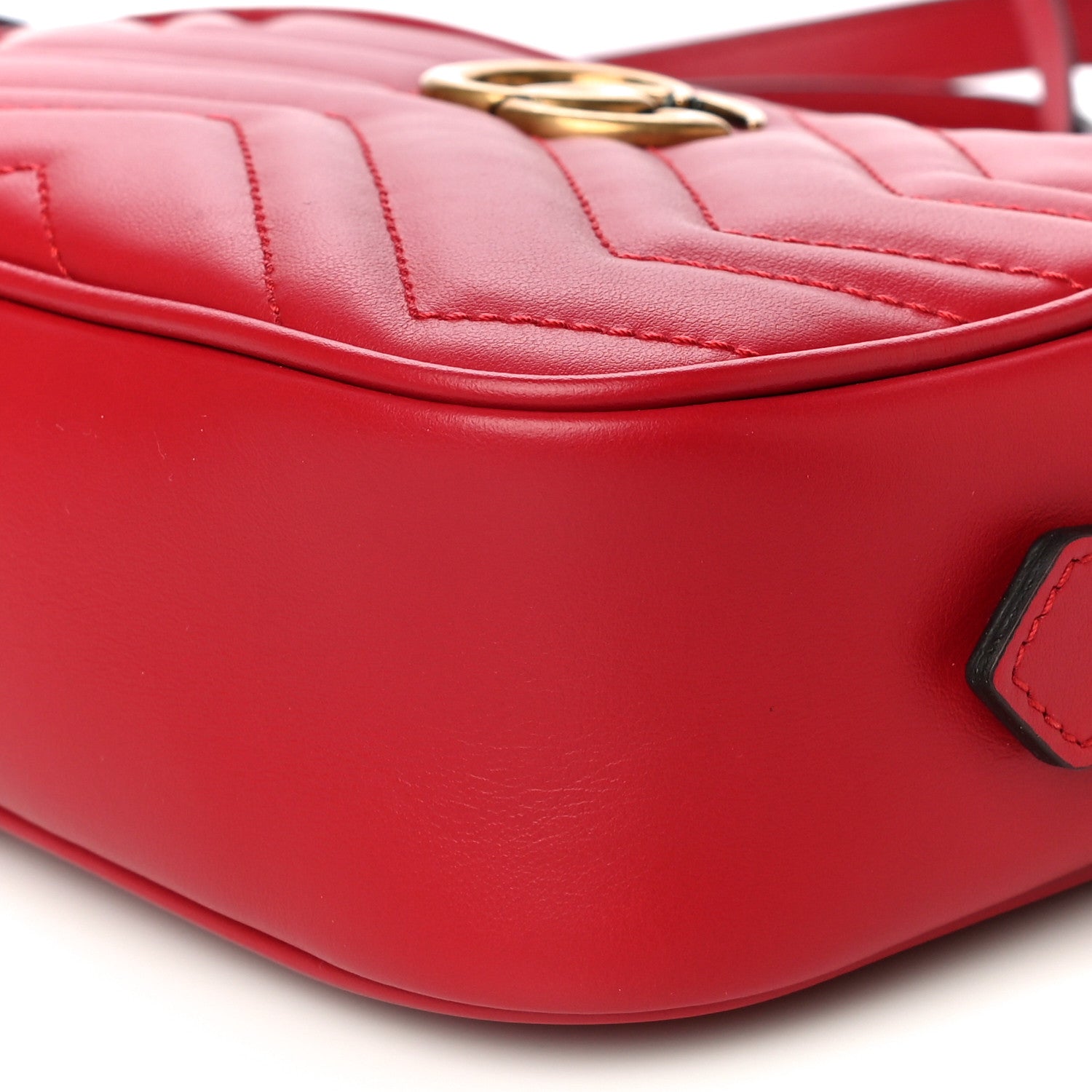 Gucci Calfskin Matelasse Mini GG Marmont Chain Shoulder Bag Hibiscus Red 6 of 11
