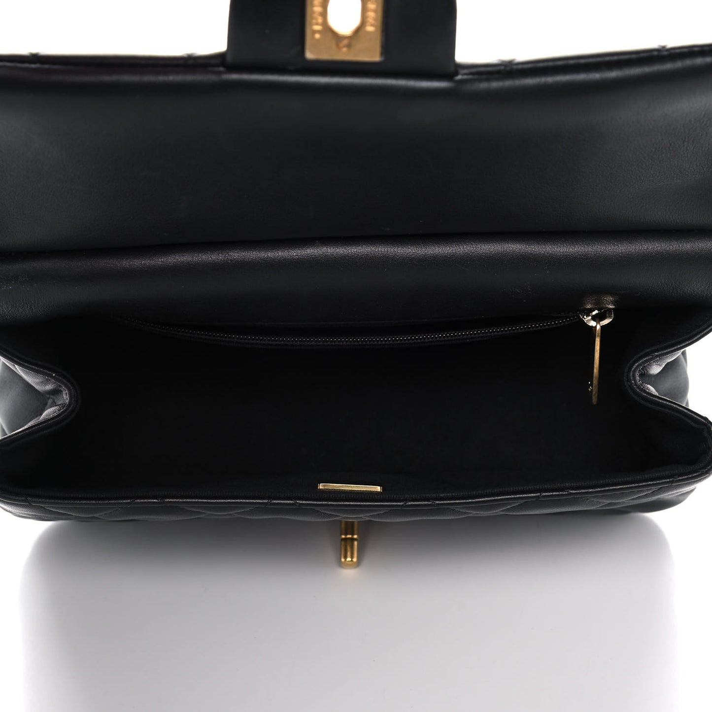 Calfskin Quilted Small Lady Handle Clutch With Chain Black