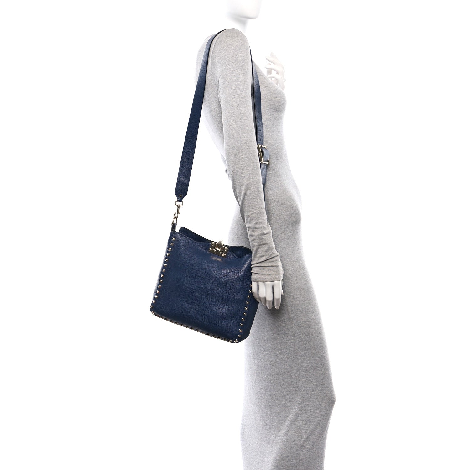 Valentino Garavani Pebbled Calfskin Small Rockstud Flip-Lock Messenger Bag Pure Blue 2 of 9