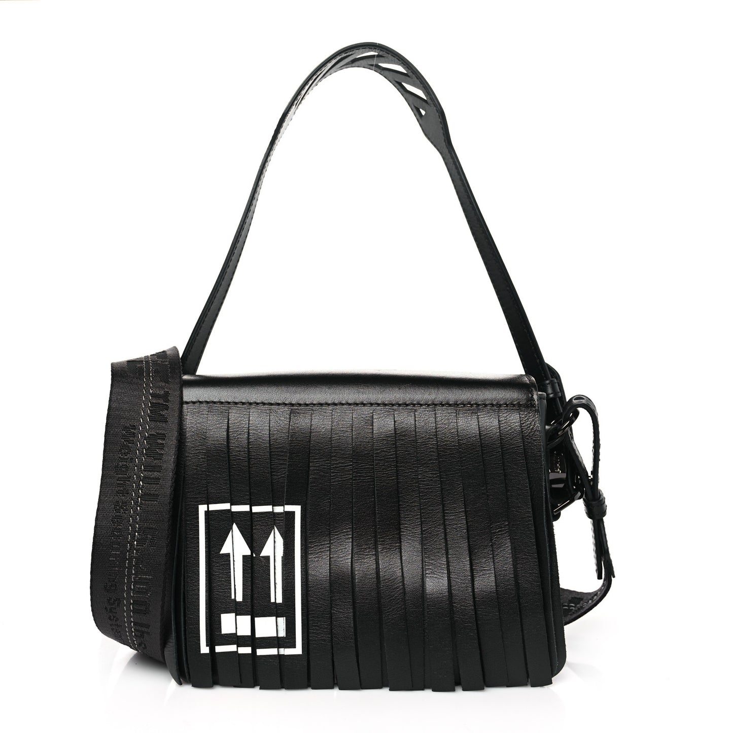 Calfskin Fringe Binder Clip Bag Black White