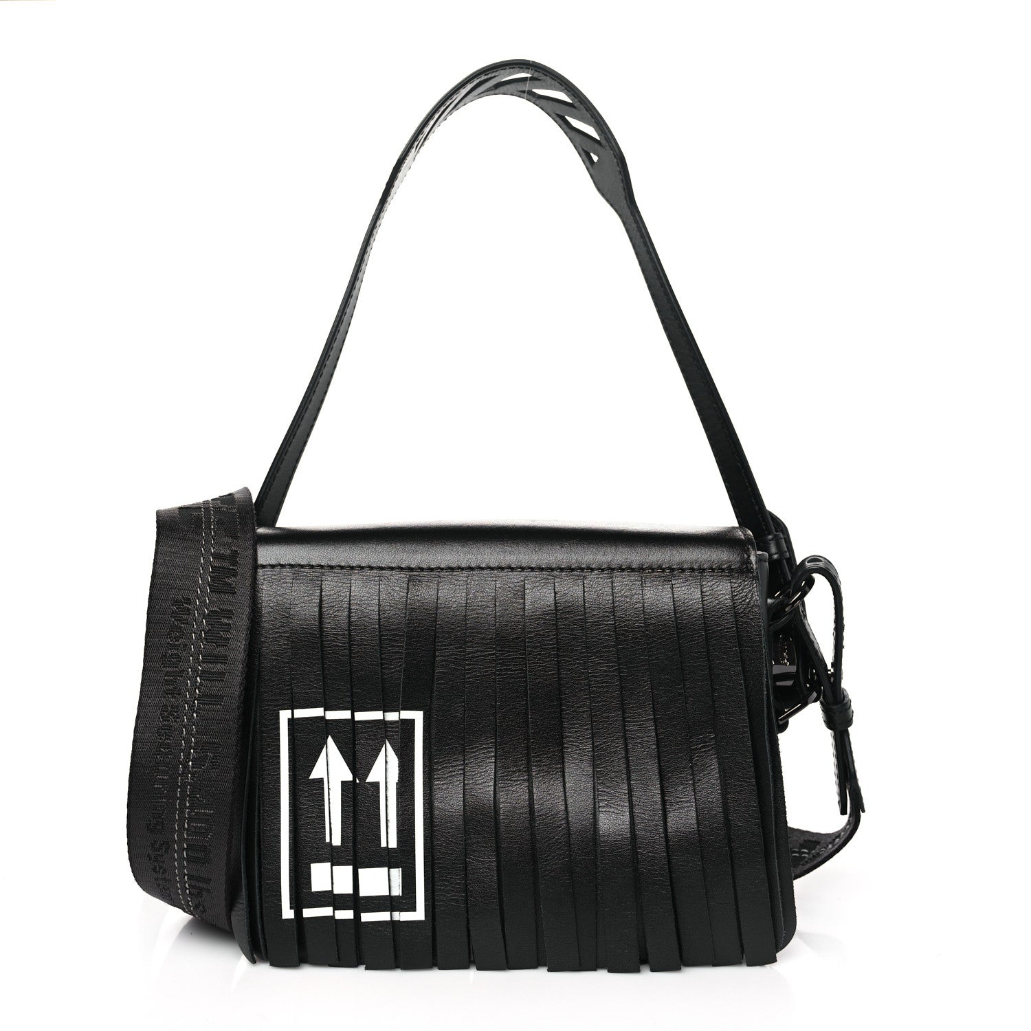 Off-White Calfskin Fringe Binder Clip Bag Black White 1 of 9