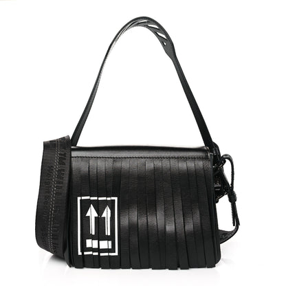 Off-White Calfskin Fringe Binder Clip Bag Black White 1 of 9