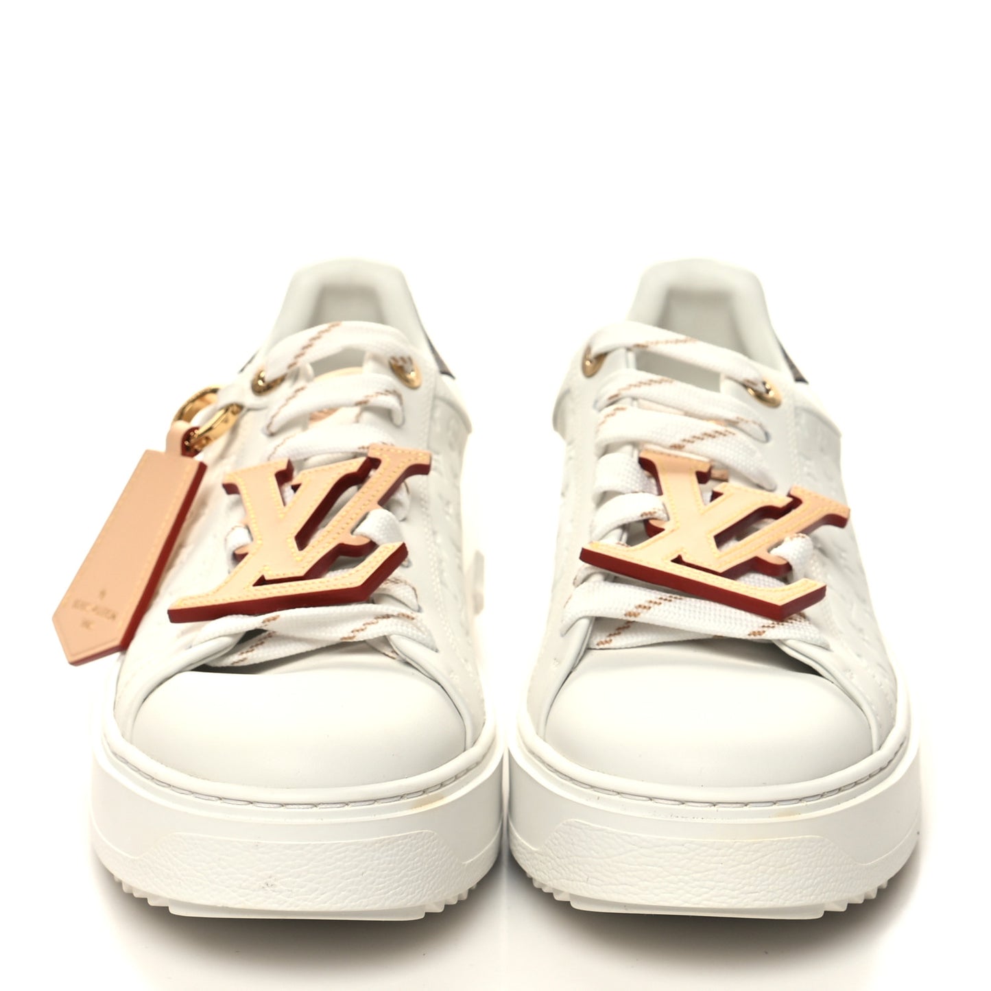 Lambskin Embossed Monogram Time Out Sneakers 38 White Natural