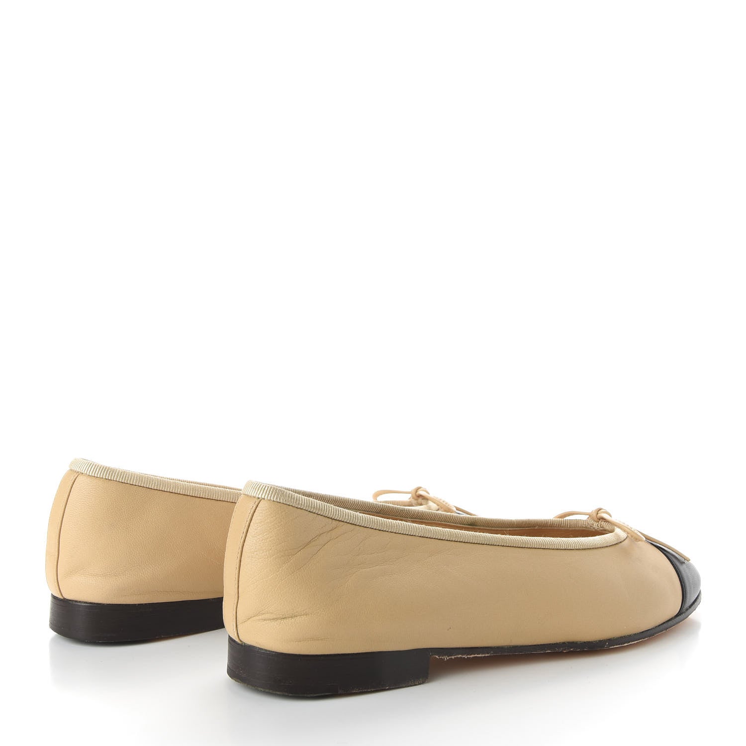 Chanel Lambskin Cap Toe CC Ballerina Flats 36.5 Beige Black 4 of 10