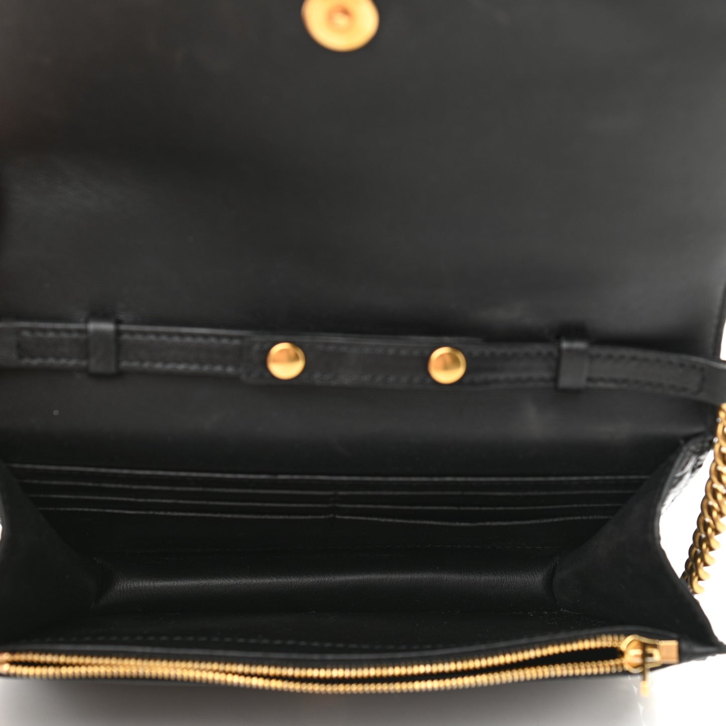 Crocodile Embossed Patent B Wallet On Chain Black