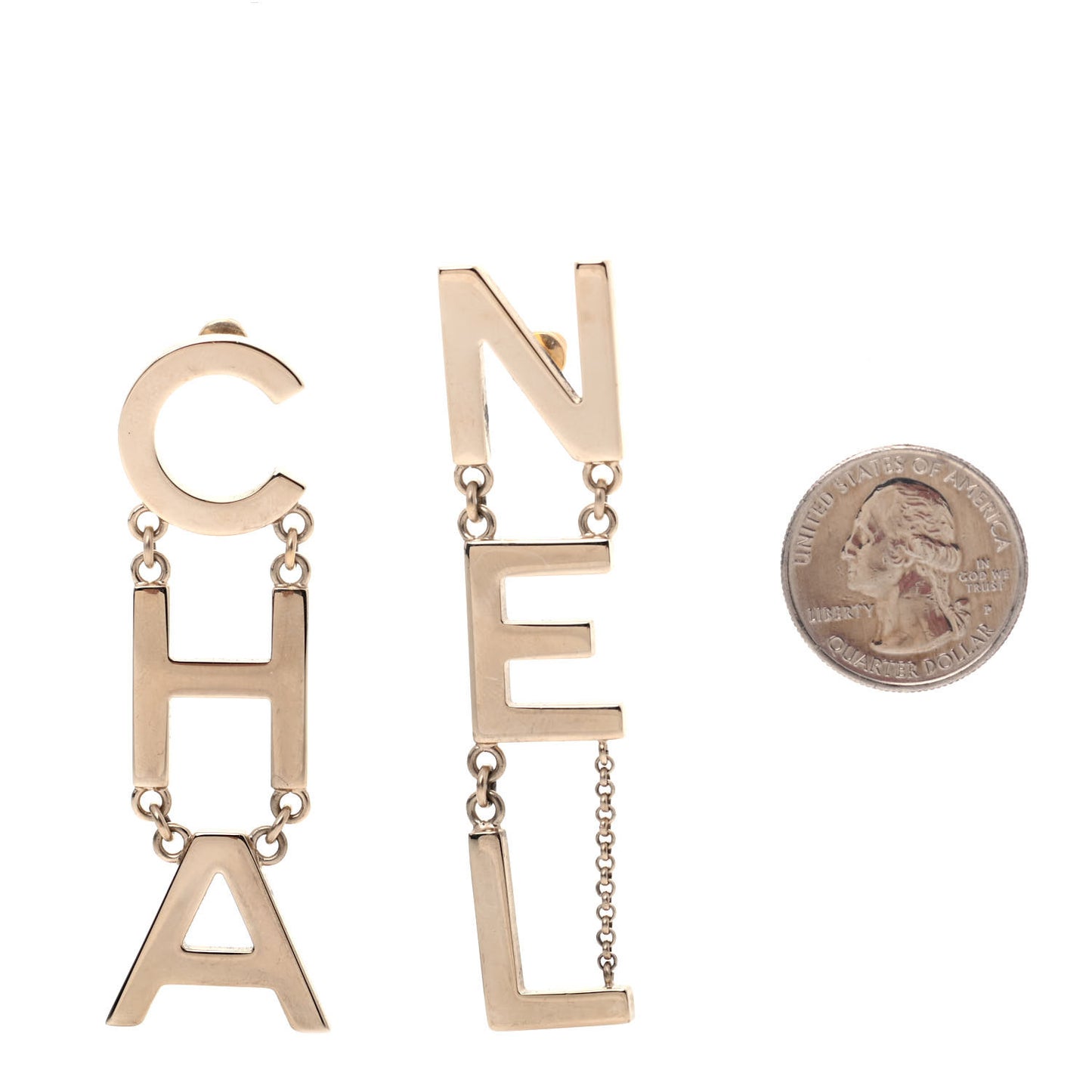Metal Cha-Nel Logo Drop Earrings Gold