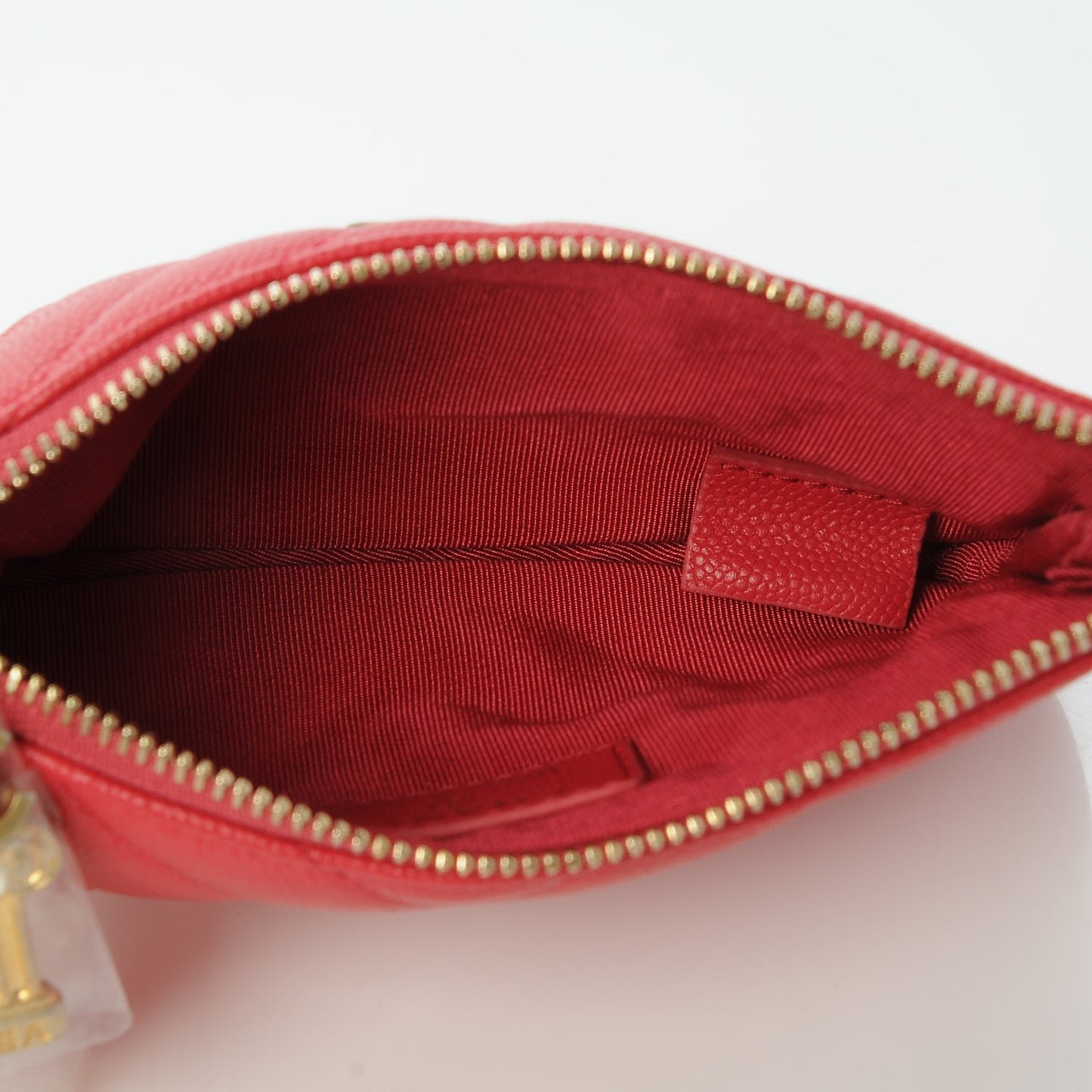 Caviar Chevron Quilted Small Ancient Greek Charms Cosmetic Case Dark Pink