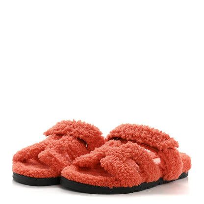 Hermes Woolskin Womens Chypre Sandals 37 Orange 4 of 9