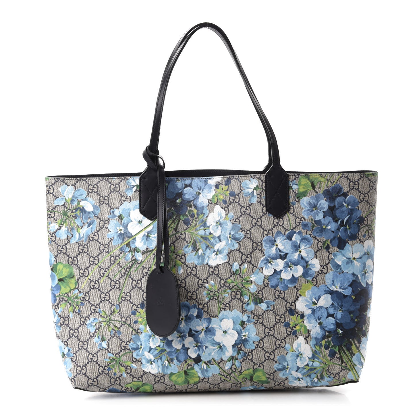 GG Supreme Monogram Blooms Medium Reversible Tote Beige Blue Navy