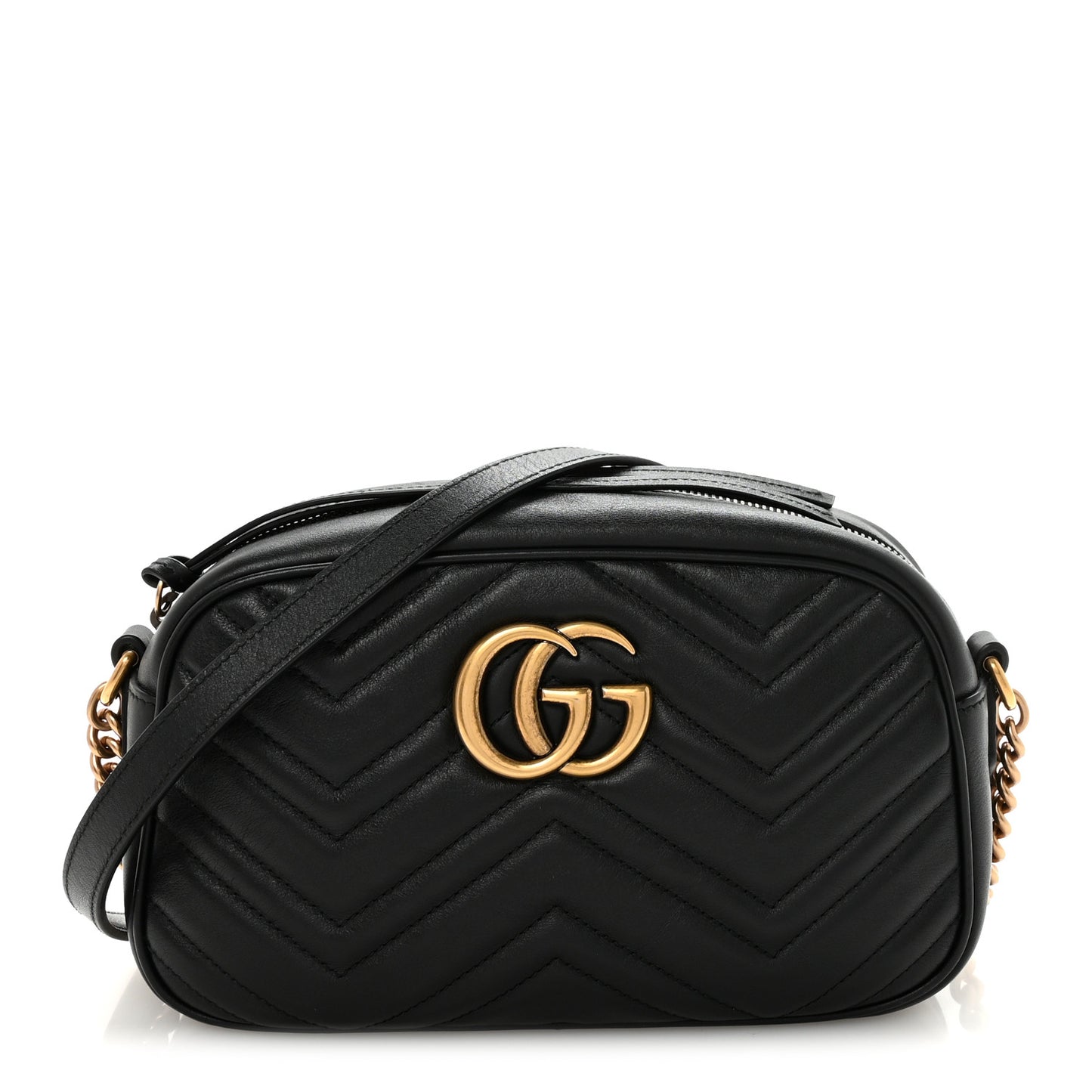 Calfskin Matelasse Small GG Marmont Chain Shoulder Bag Black