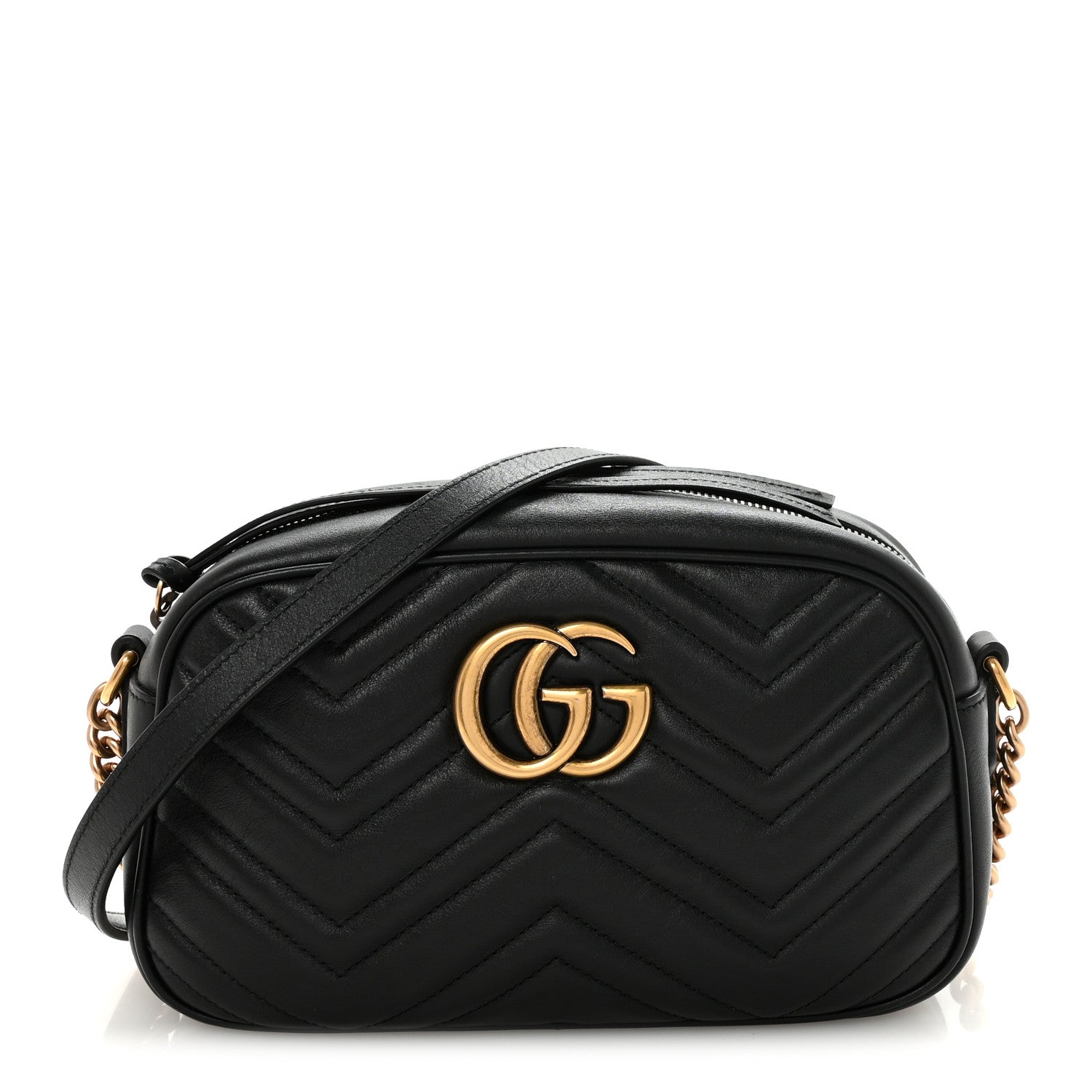 Gucci Calfskin Matelasse Small GG Marmont Chain Shoulder Bag Black 1 of 10