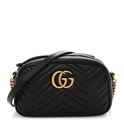 Gucci Calfskin Matelasse Small GG Marmont Chain Shoulder Bag Black 1 of 10