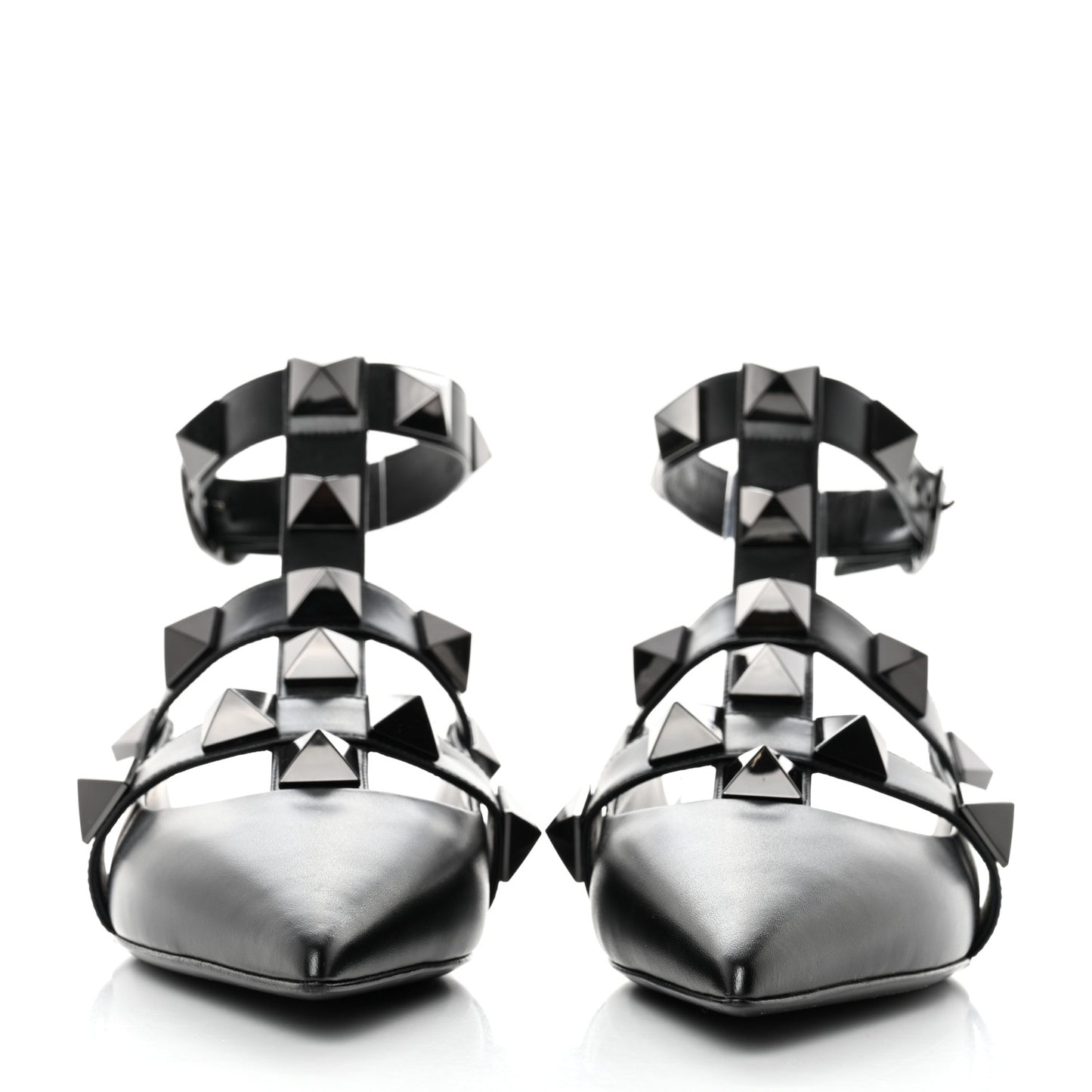 Calfskin Tonal Roman Stud Ankle Strap Flat Mules 39.5 Black