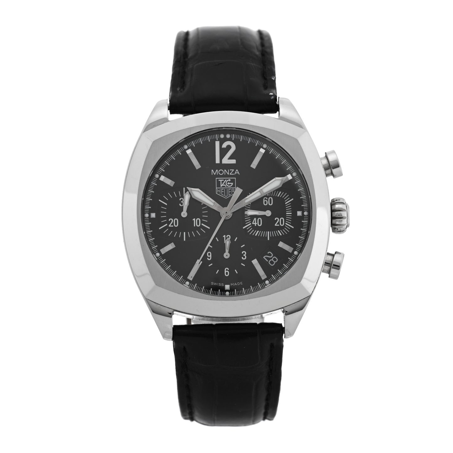 Stainless Steel Alligator 38mm Monza Chronograph Automatic Watch Black CR2113-0