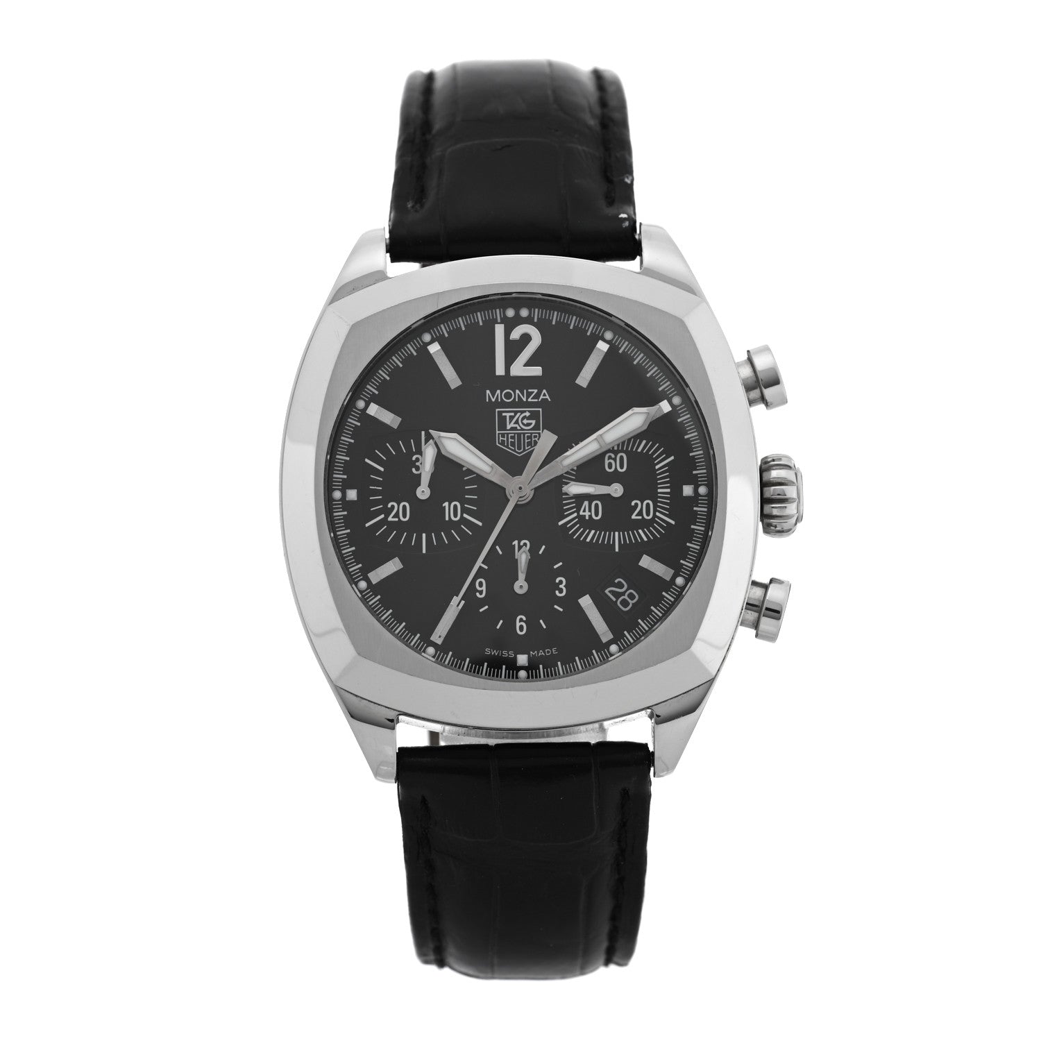 Tag Heuer Stainless Steel Alligator 38mm Monza Chronograph Automatic Watch Black CR2113-0 1 of 4