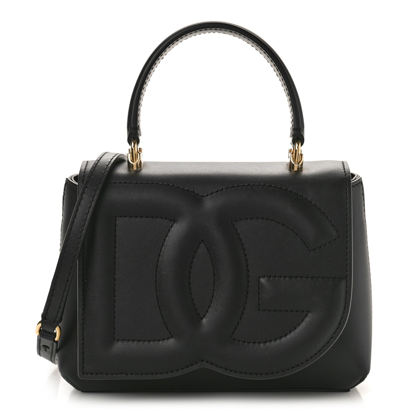 Calfskin DG Logo Top Handle Tote Black
