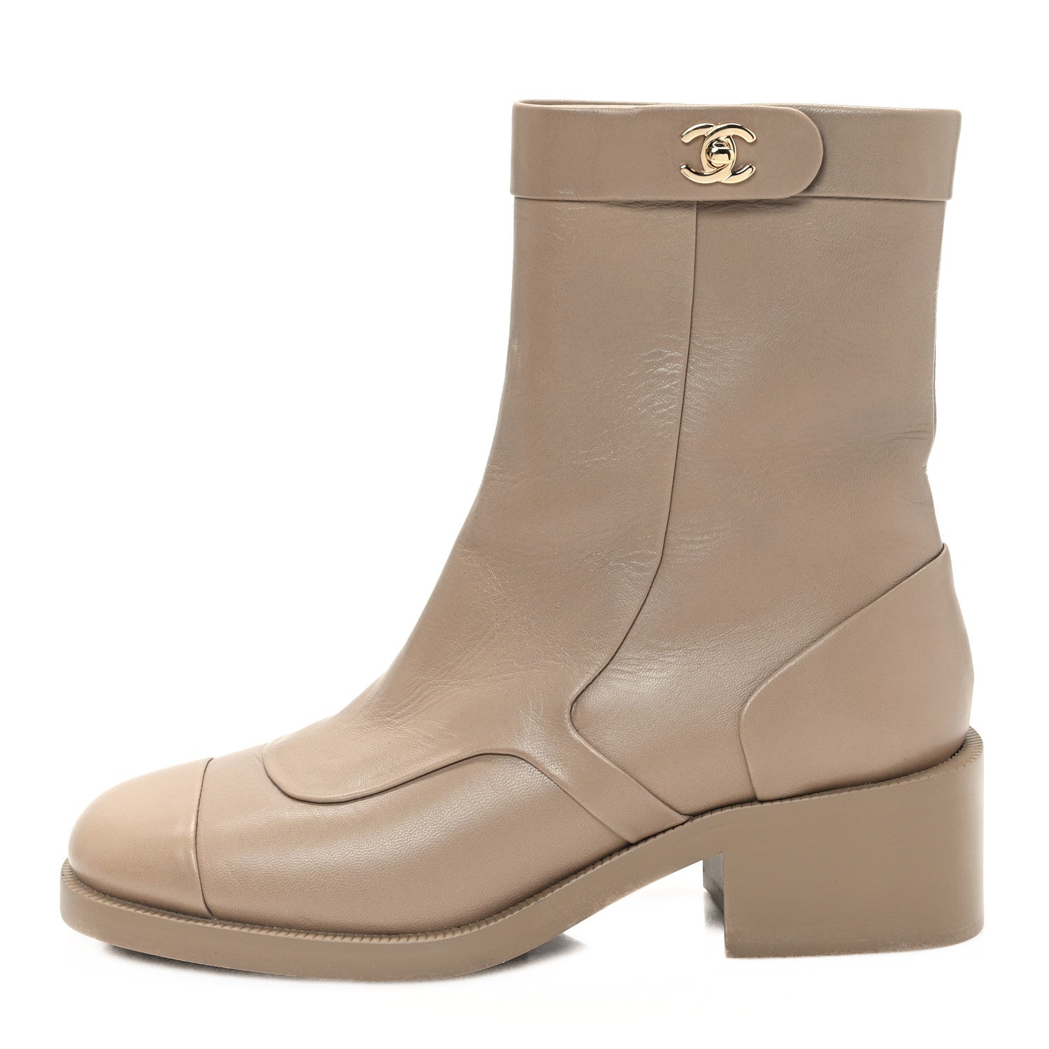 Chanel Shiny Goatskin Cap Toe Short Boots 38.5 Beige 1 of 10