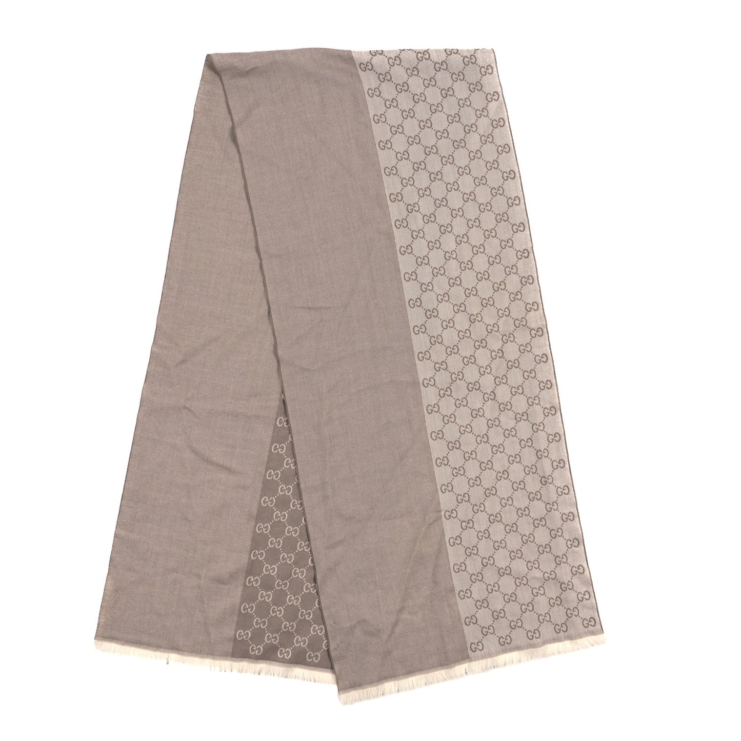Wool Silk Monogram GGWeb Fringe Shawl Bitume Ivory