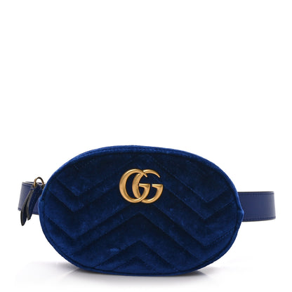Gucci Velvet Matelasse GG Marmont Belt Bag 75 30 Cobalt Blue 1 of 12