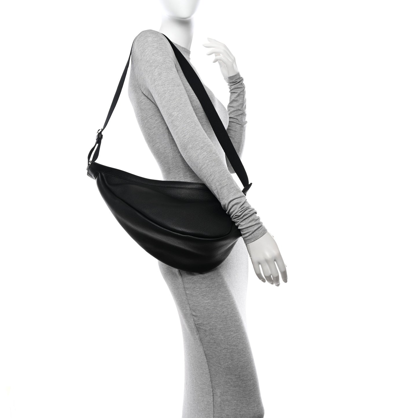 Grained Calfskin Large Slouchy Banana Bag Black