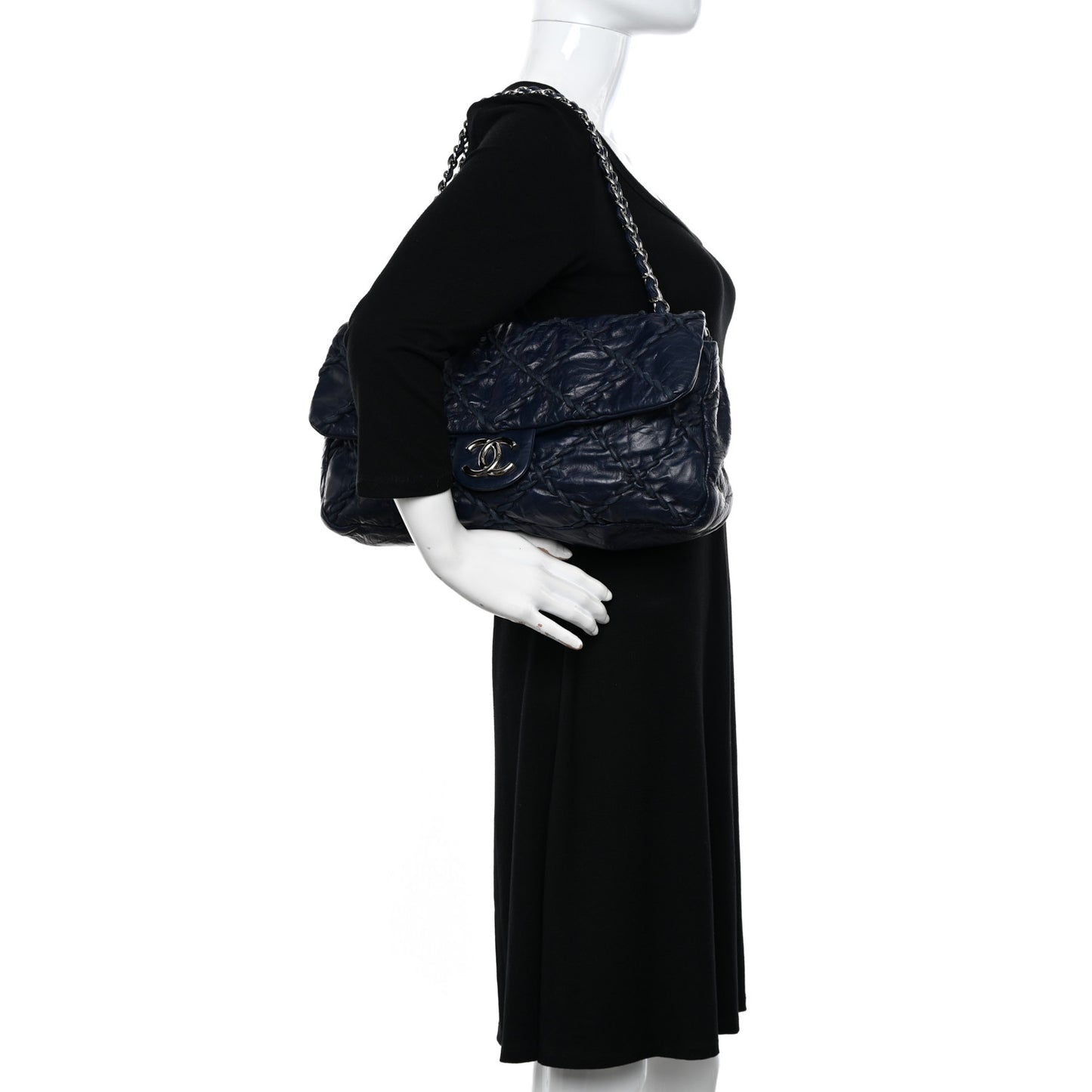Calfskin Ultra Stitch Oversize Flap Navy