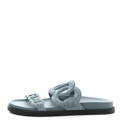 Hermes Suede Goatskin Extra Sandals 39.5 Bleu Pinede 1 of 8