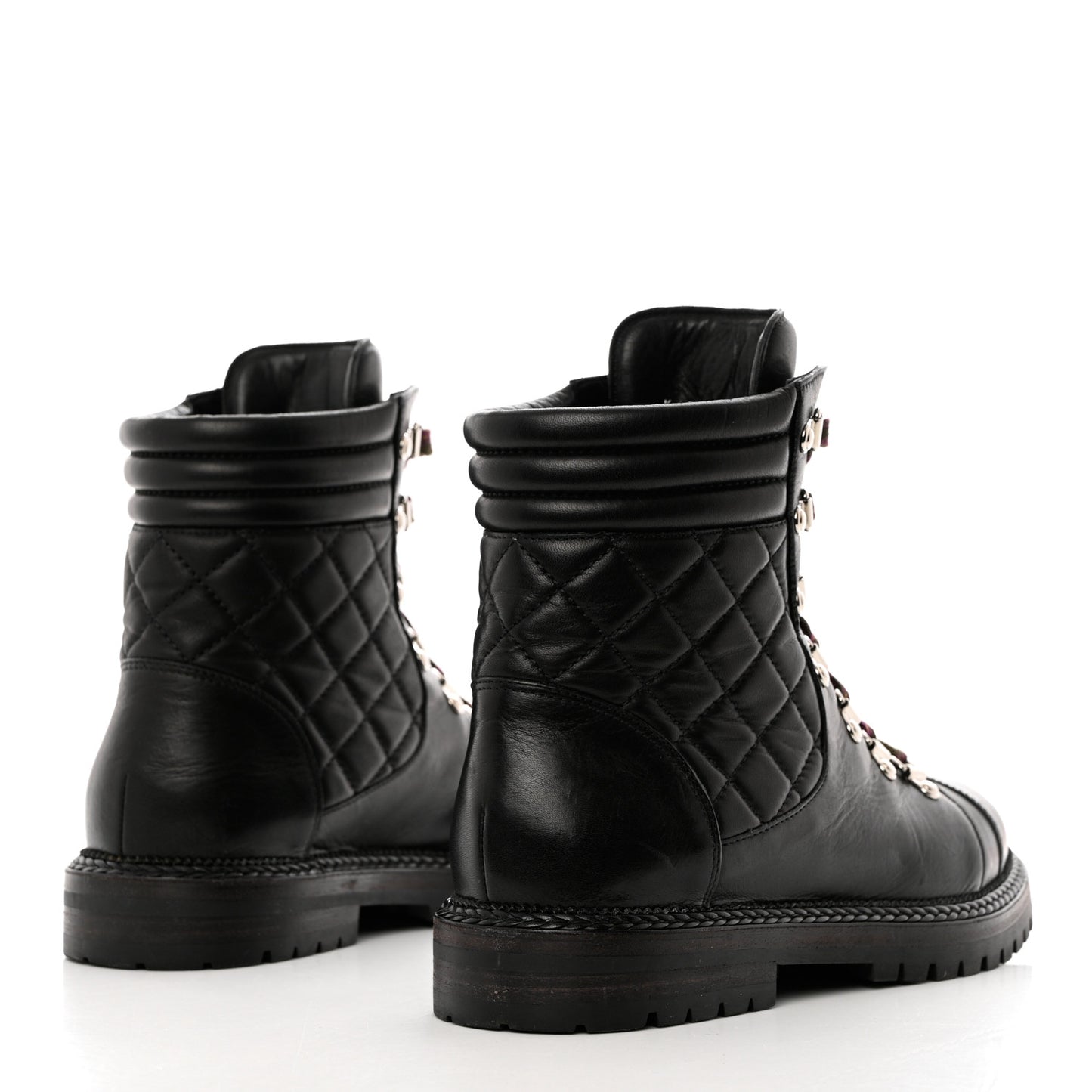Lambskin Quilted Lace Up Boots 39