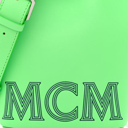MCM Calfskin Drawstring Logo Bucket Bag Green 10 of 12