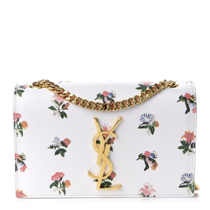 Saint Laurent Calfskin Prairie Flower Printed Small Classic Monogram Kate Satchel White 1 of 10