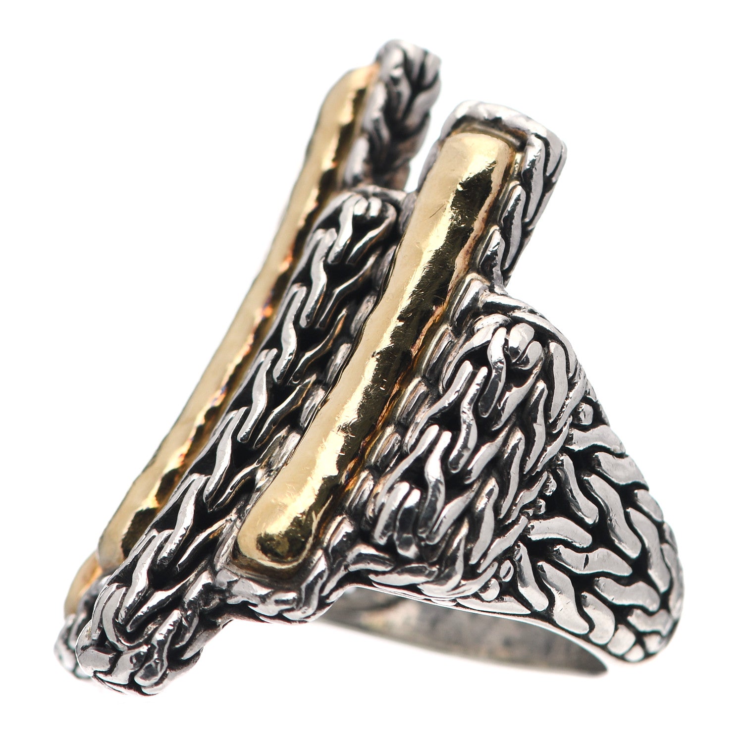 John Hardy Sterling Silver 22K Yellow Gold Hammered Palu Ring 52 6 3 of 6