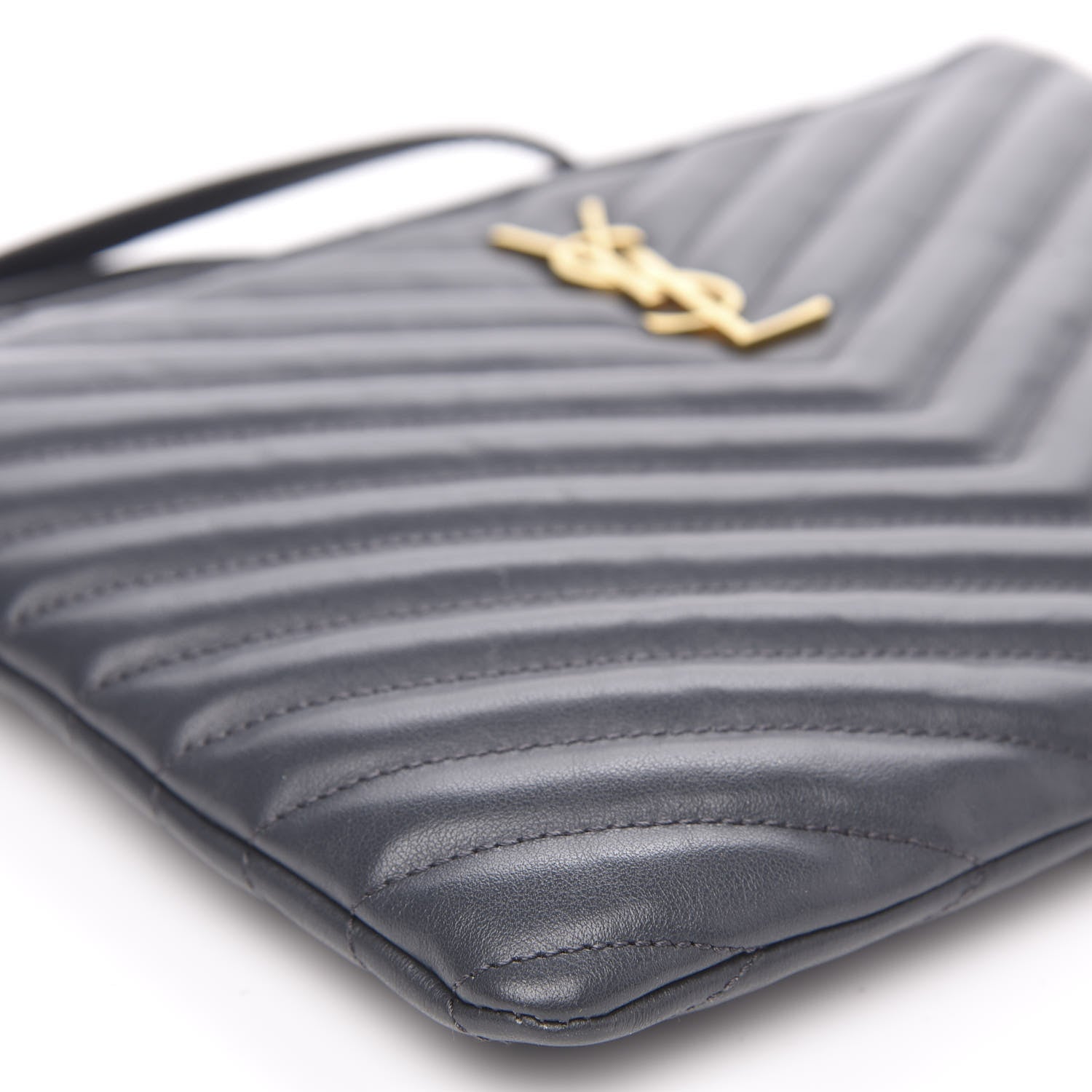 Saint Laurent Calfskin Matelasse Chevron Monogram A5 Wristlet Dark Smog 8 of 10