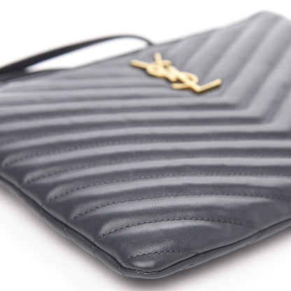 Saint Laurent Calfskin Matelasse Chevron Monogram A5 Wristlet Dark Smog 8 of 10