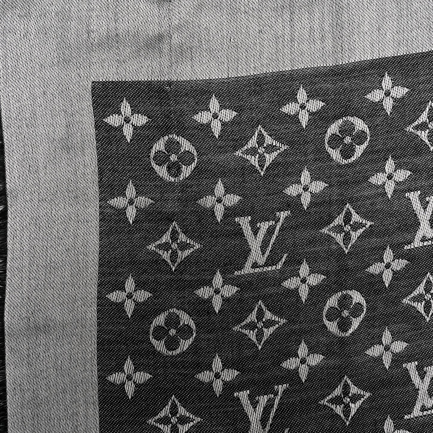 Silk Wool Monogram Denim Shawl Black