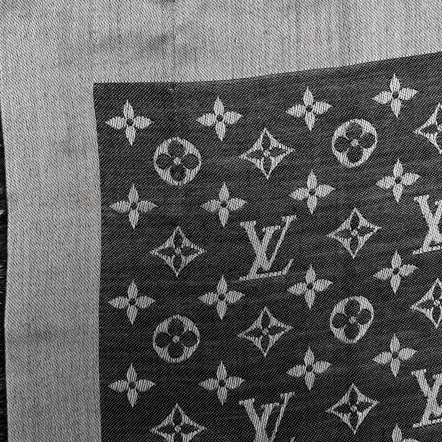 Louis Vuitton Silk Wool Monogram Denim Shawl Black 2 of 4