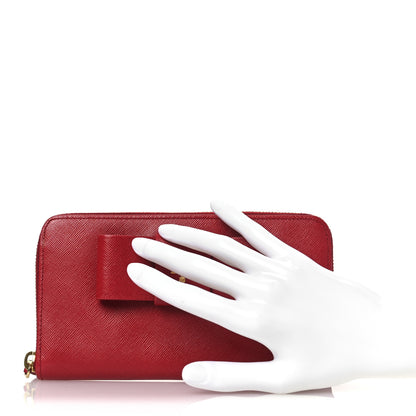 Prada Saffiano Fiocco Bow Zip Around Wallet Fuoco 2 of 12