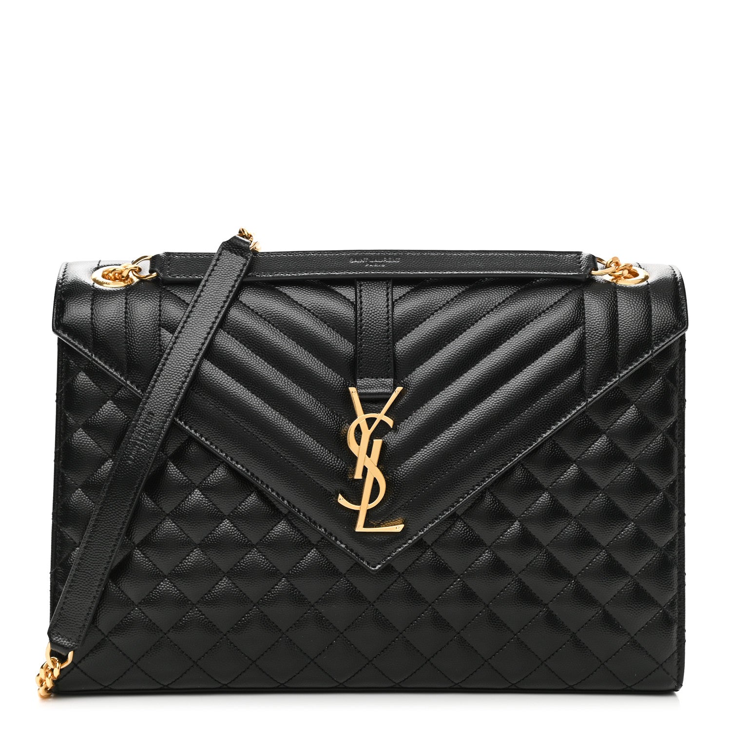 Saint Laurent Grain De Poudre Textured Mixed Matelasse Large Triquilt Monogram Satchel Black 1 of 12
