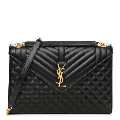 Saint Laurent Grain De Poudre Textured Mixed Matelasse Large Triquilt Monogram Satchel Black 1 of 12