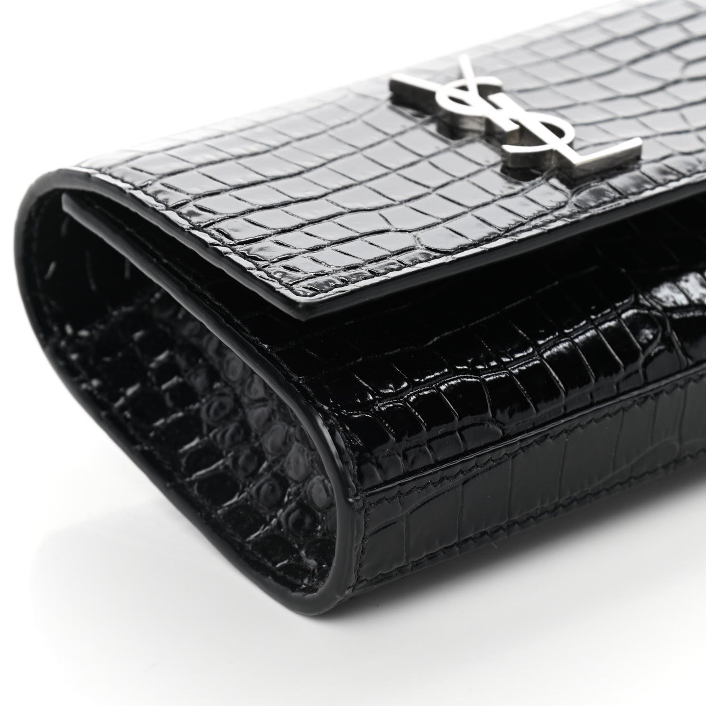 Calfskin Crocodile Embossed Monogram Kate Belt Bag Black