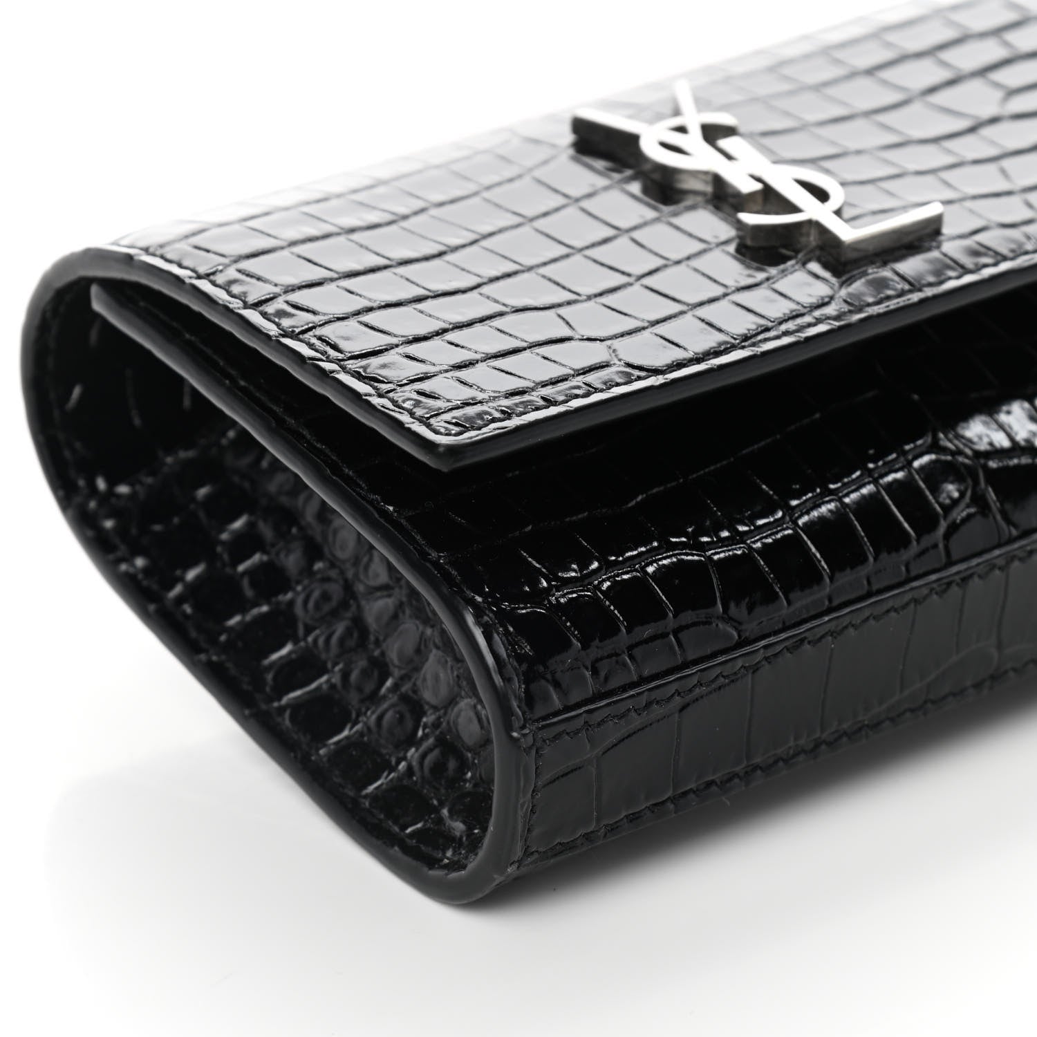 Saint Laurent Calfskin Crocodile Embossed Monogram Kate Belt Bag Black 7 of 9