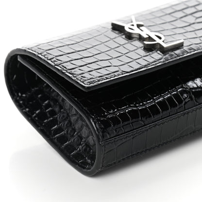 Saint Laurent Calfskin Crocodile Embossed Monogram Kate Belt Bag Black 7 of 9