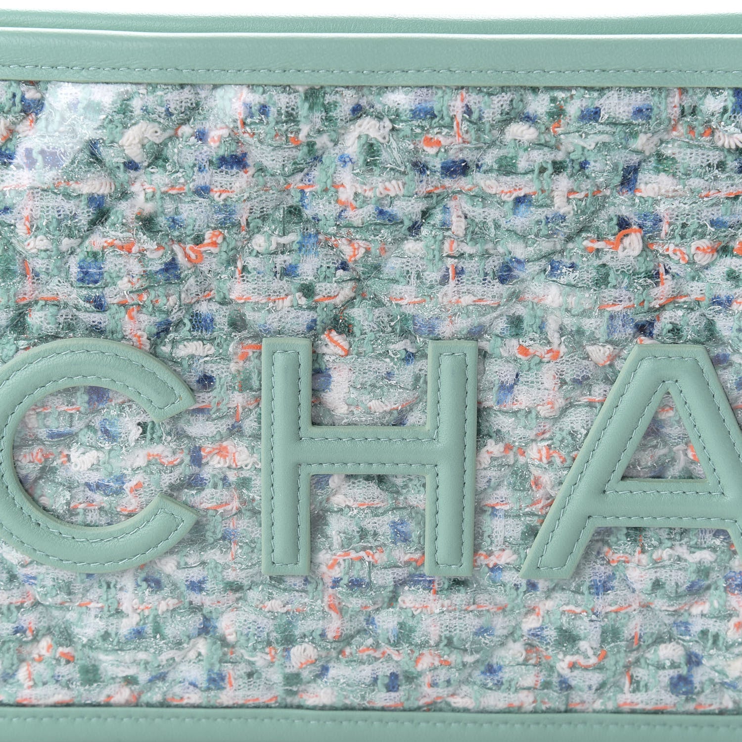 Chanel Tweed Lambskin PVC Quilted Wristlet Pouch Green 10 of 10