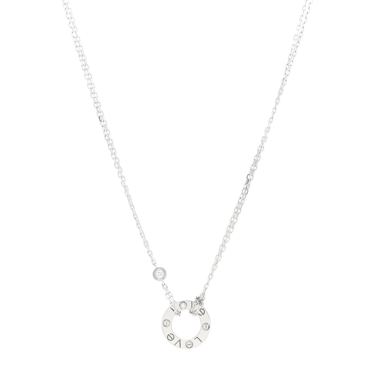 18K White Gold 2 Diamond LOVE Necklace