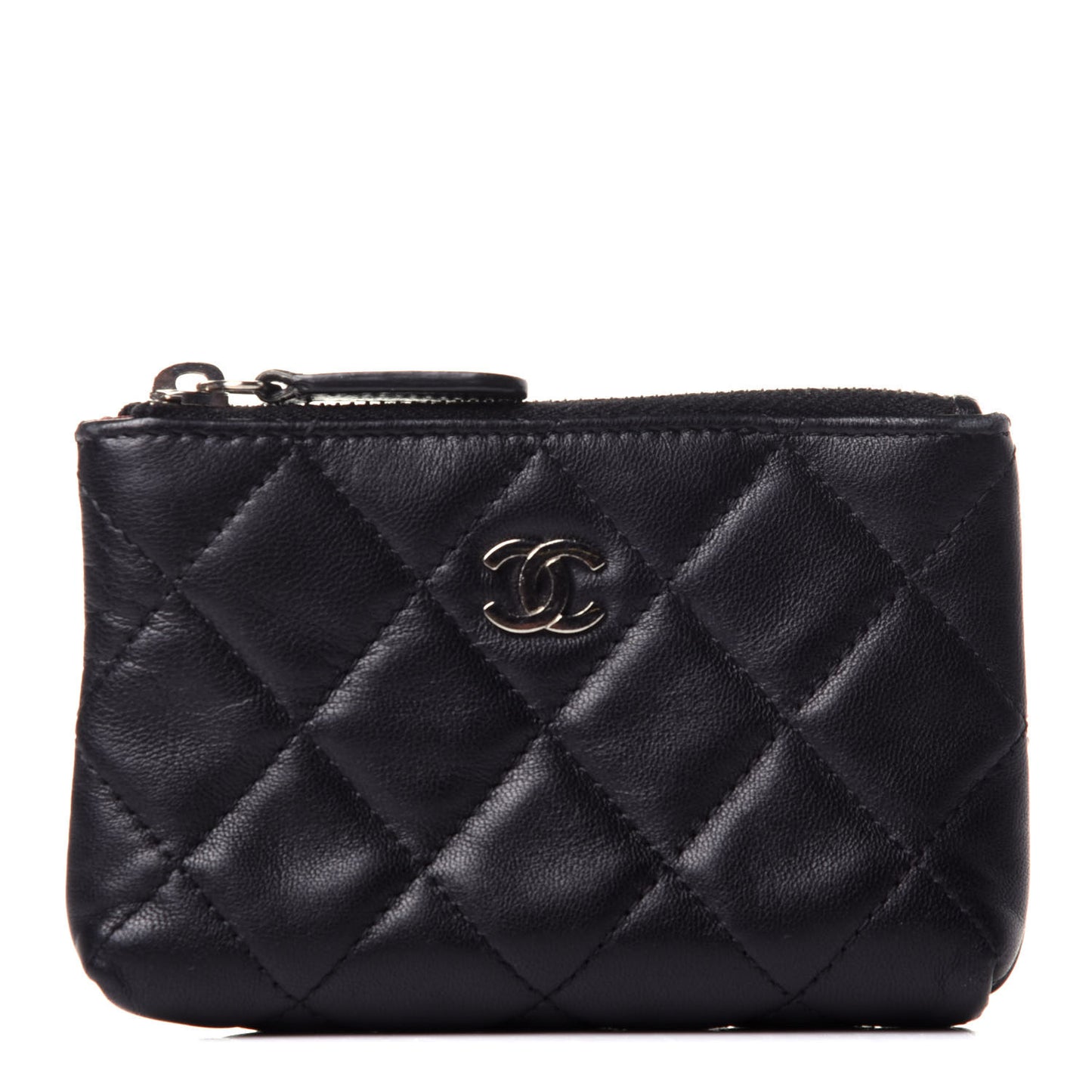 Lambskin Quilted Key Holder Case Black