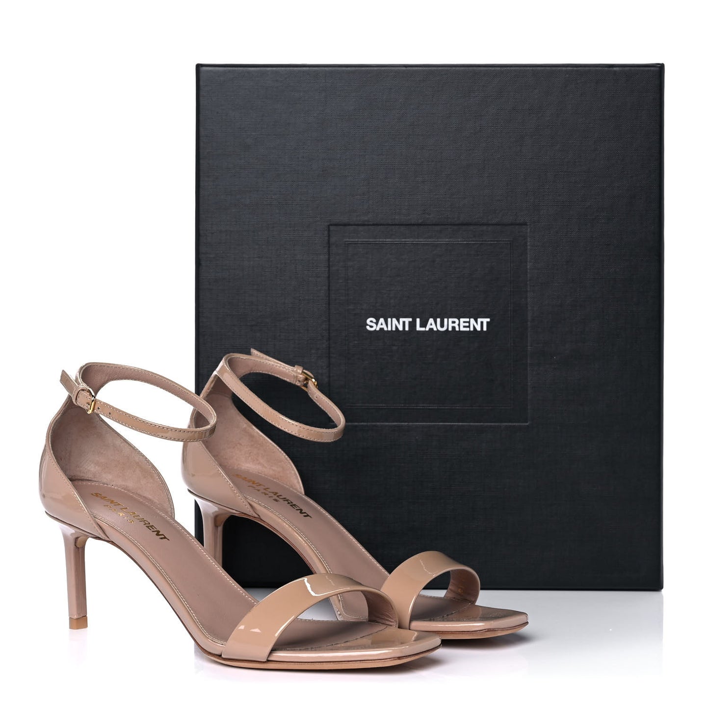 Patent Calfskin Amber 105 Ankle Strap Sandals 36 Beige